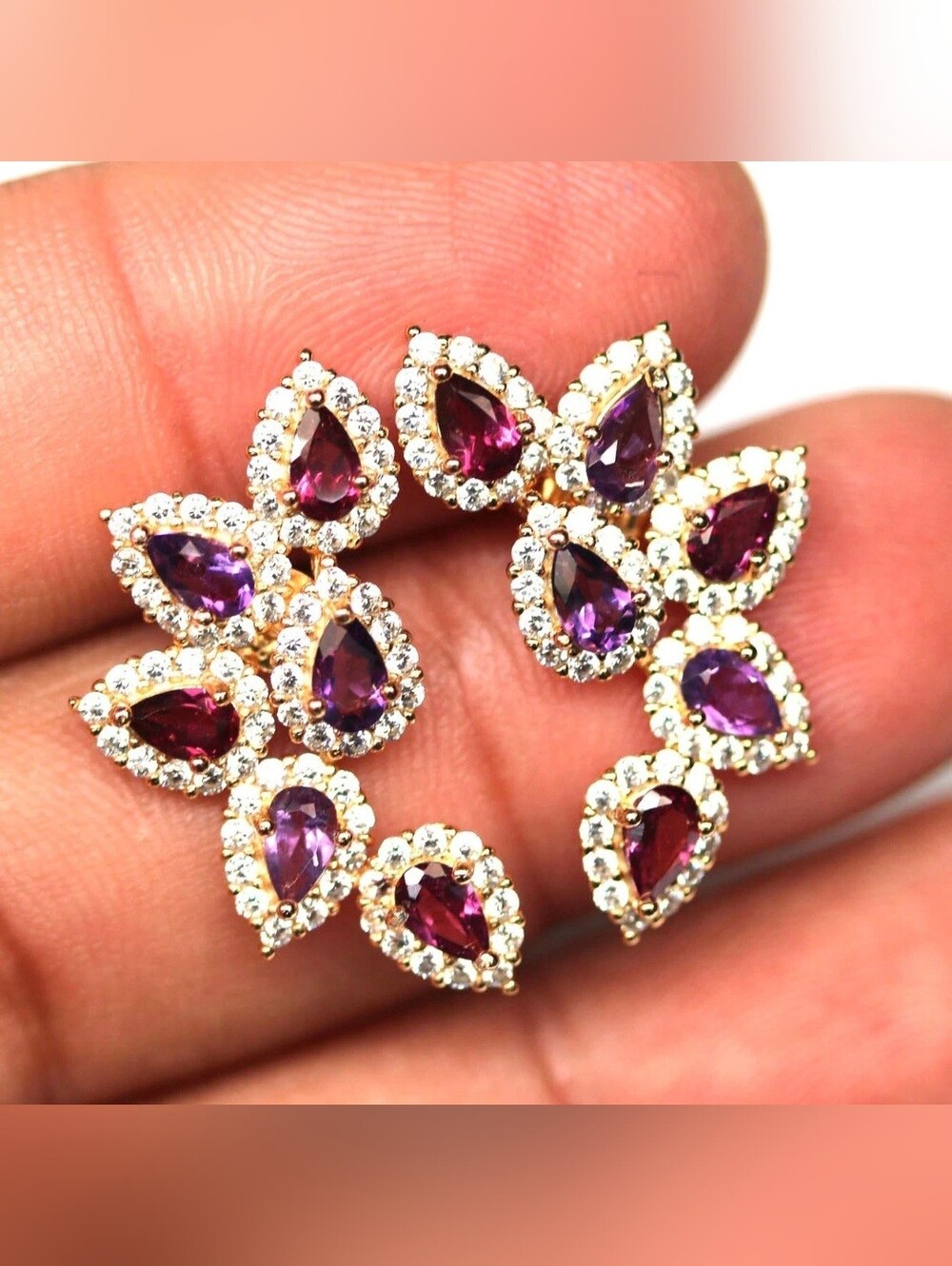 Gorgeous Sterling Silver Genuine Amethyst and Rhodolite Stone Earrings!❤️ - Picture 2 of 3